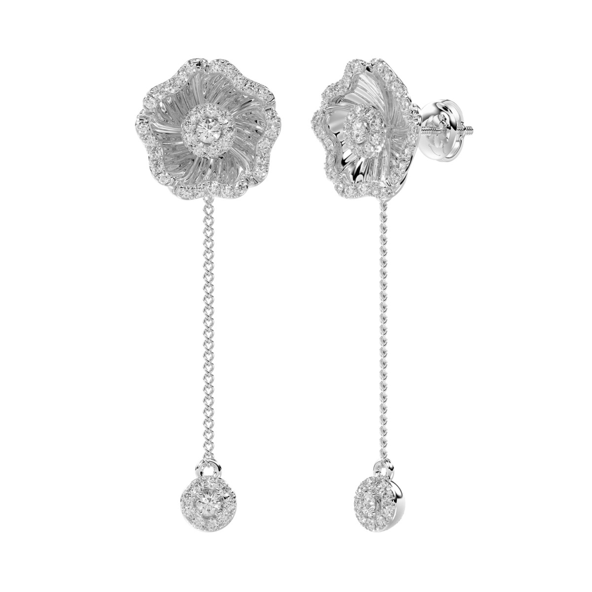 18K WHITE GOLD 1/2CT ROUND DIAMOND LADIES EARRINGS 