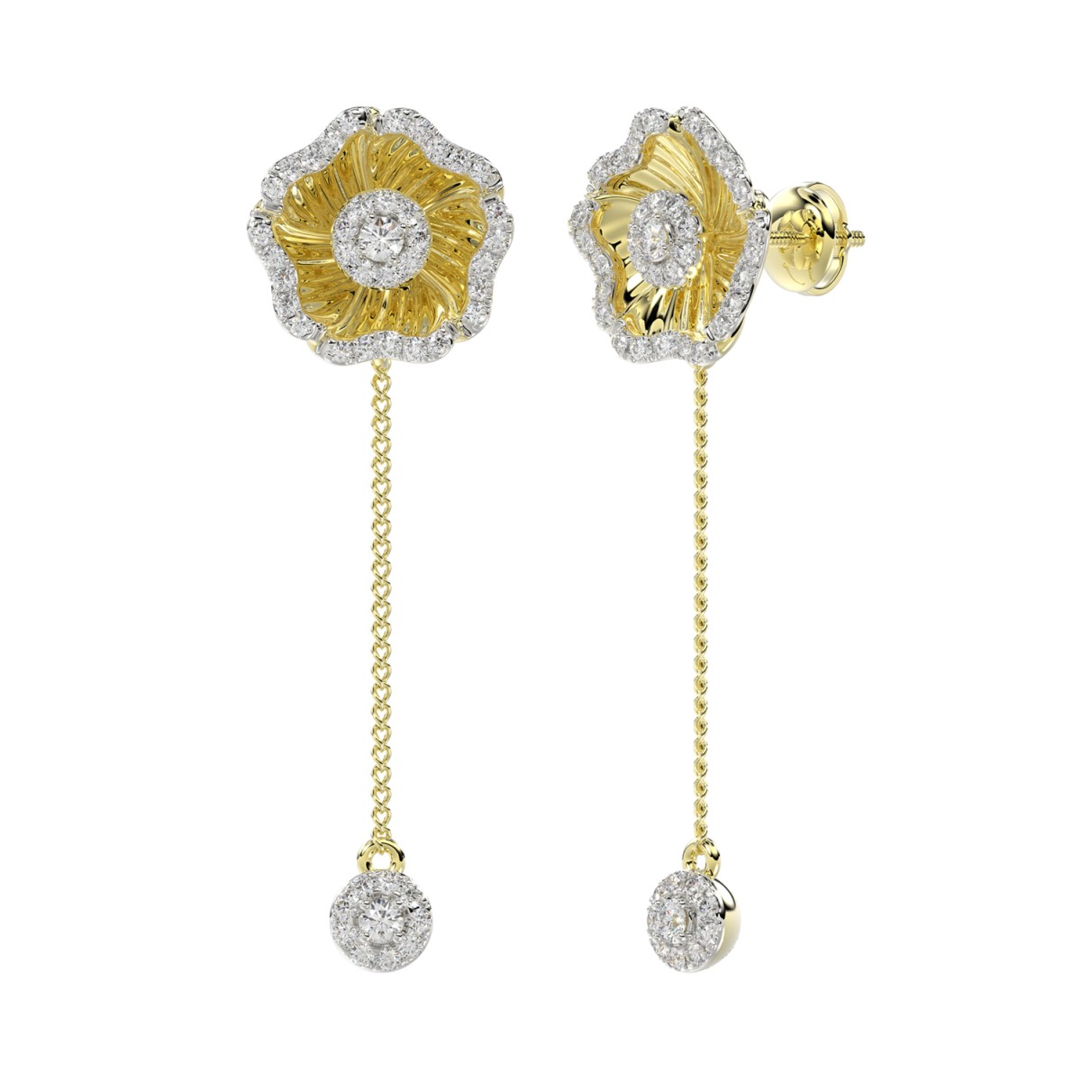 18K YELLOW GOLD 1/2CT ROUND DIAMOND LADIES EARRINGS