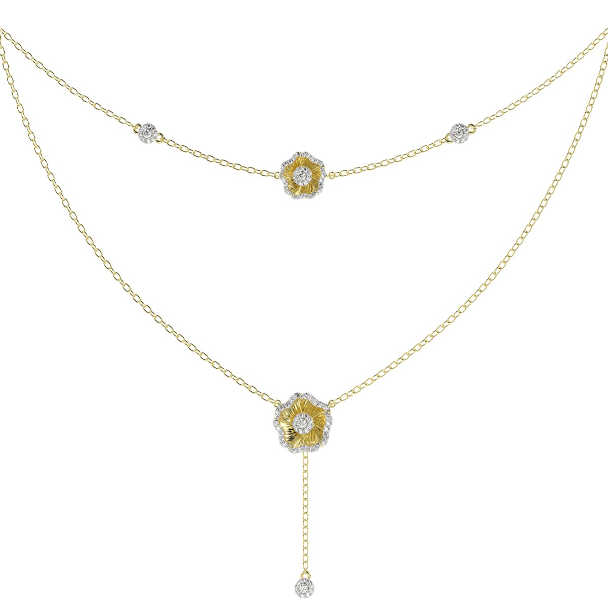 18K YELLOW GOLD 3/4CT ROUND DIAMOND LADIES NECKLACE