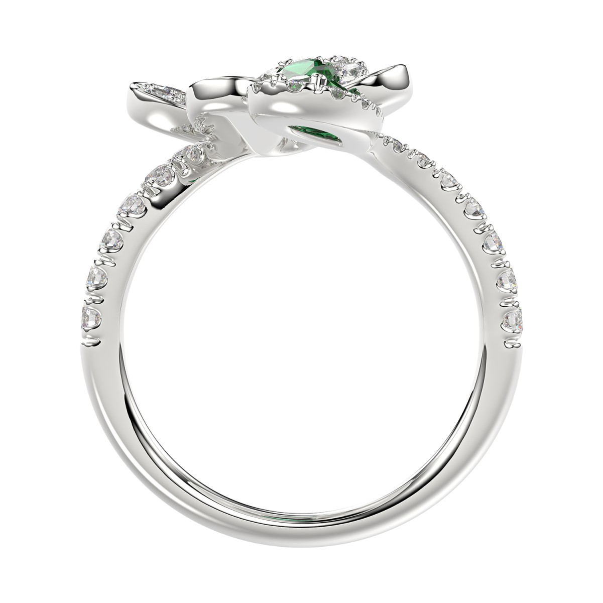 18K WHITE GOLD 1 1/6CT ROUND/PEAR DIAMOND LADIES RING(COLOR STONE PEAR GREEN EMERALD DIAMOND 1/3CT)