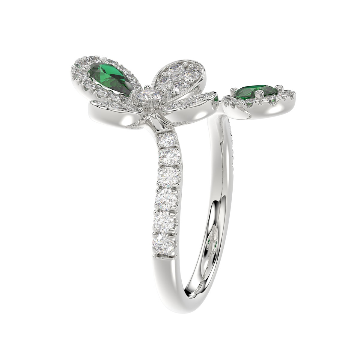 18K WHITE GOLD 1 1/6CT ROUND/PEAR DIAMOND LADIES RING(COLOR STONE PEAR GREEN EMERALD DIAMOND 1/3CT)