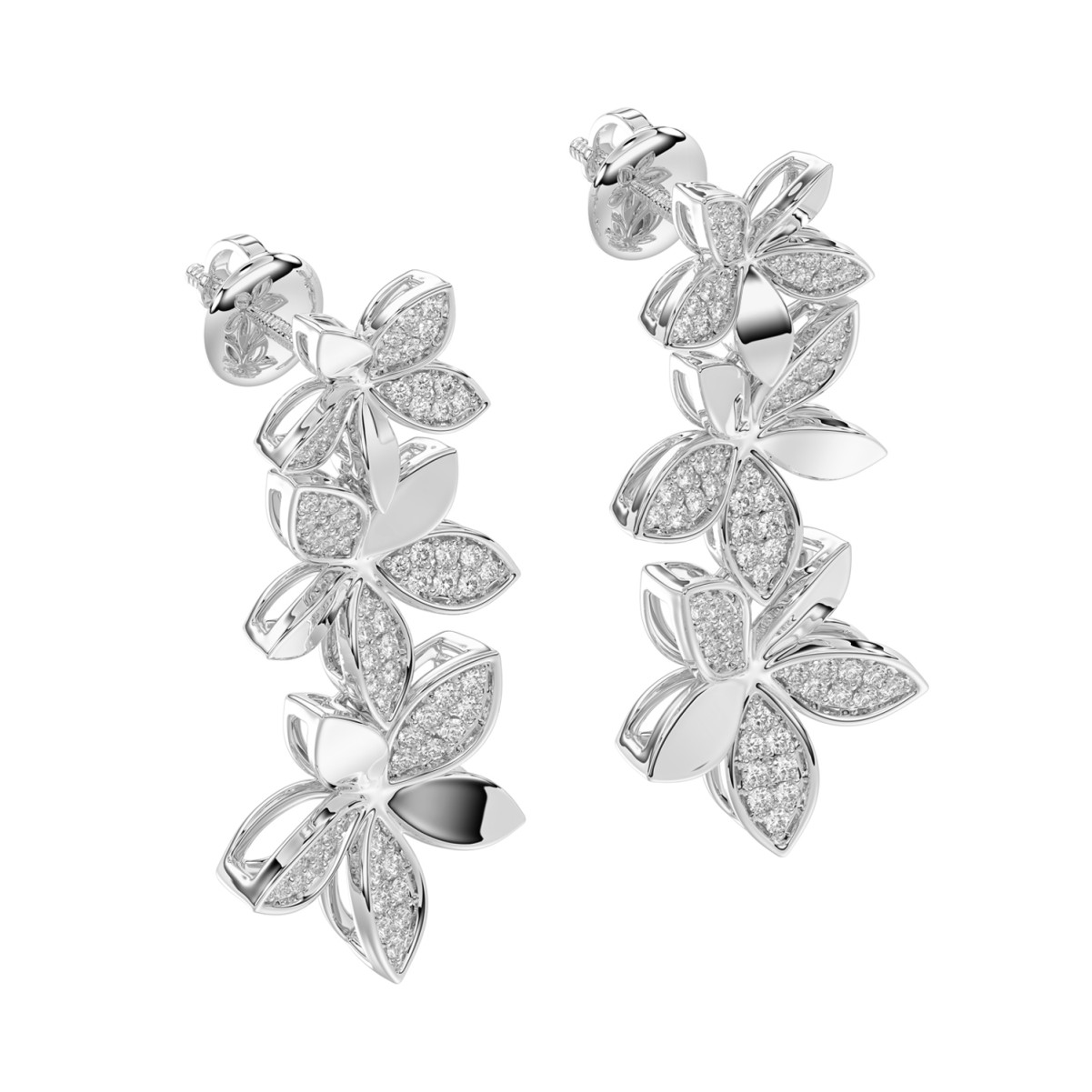 18K WHITE GOLD 3/4CT ROUND DIAMOND LADIES EARRINGS