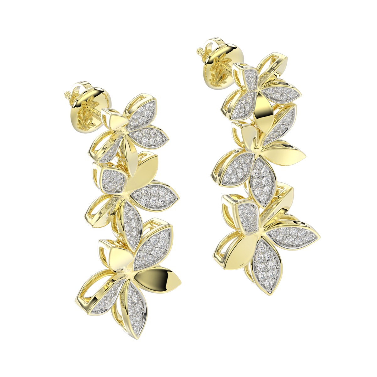 18K YELLOW GOLD 3/4CT ROUND DIAMOND LADIES EARRINGS