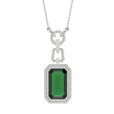 18K WHITE GOLD 4 7/8CT ROUND/EMERALD/ONYX DIAMOND LADIES NECKLACE WITH CHAIN(COLOR STONE EMERALD DIAMOND 4 1/2CT)