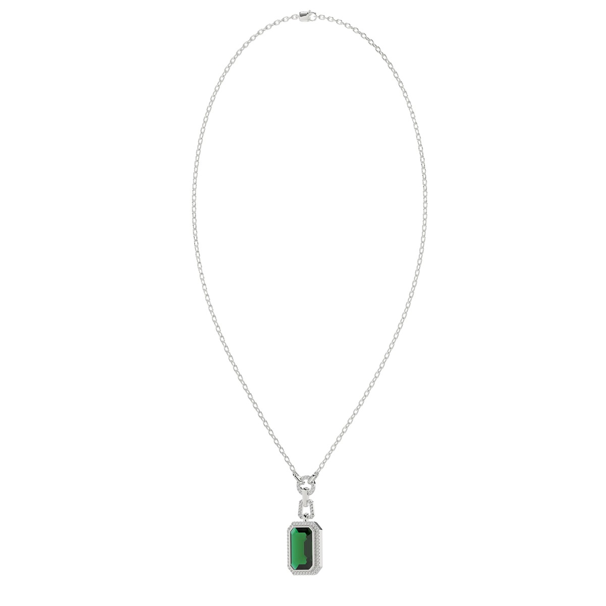 18K WHITE GOLD 4 7/8CT ROUND/EMERALD/ONYX DIAMOND LADIES NECKLACE WITH CHAIN(COLOR STONE EMERALD DIAMOND 4 1/2CT)