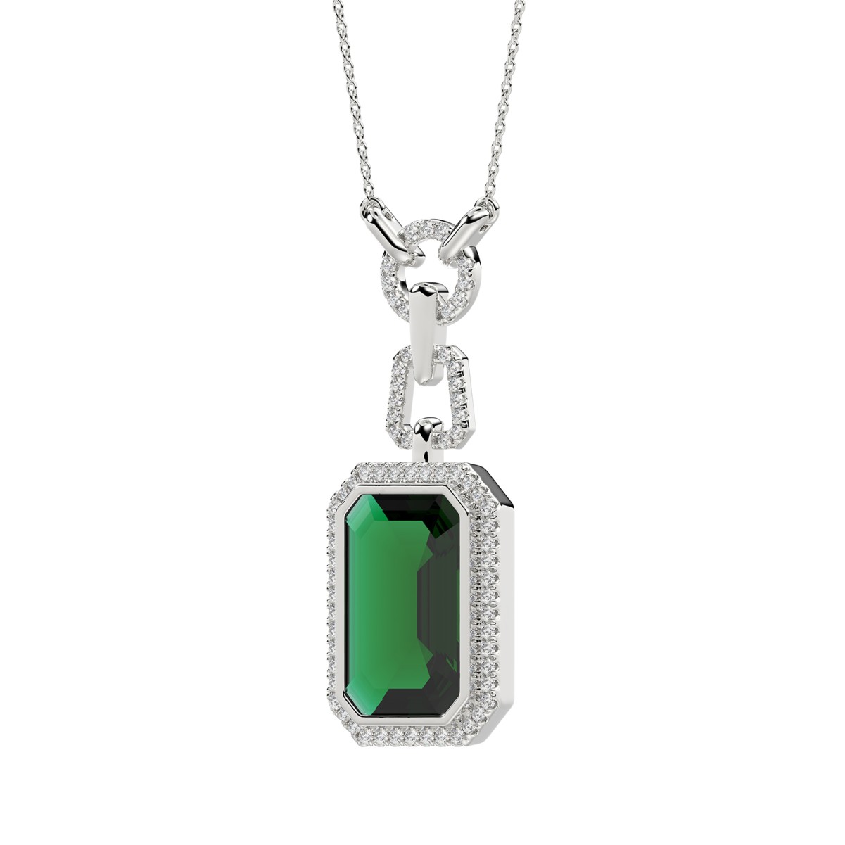 18K WHITE GOLD 4 7/8CT ROUND/EMERALD/ONYX DIAMOND LADIES NECKLACE WITH CHAIN(COLOR STONE EMERALD DIAMOND 4 1/2CT)