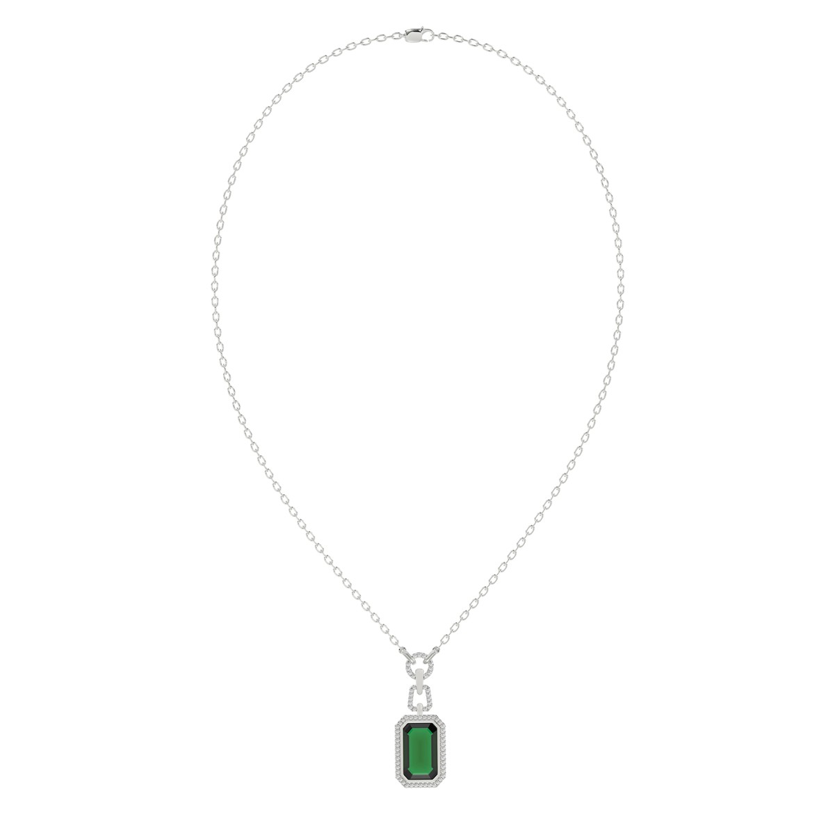 18K WHITE GOLD 4 7/8CT ROUND/EMERALD/ONYX DIAMOND LADIES NECKLACE WITH CHAIN(COLOR STONE EMERALD DIAMOND 4 1/2CT)