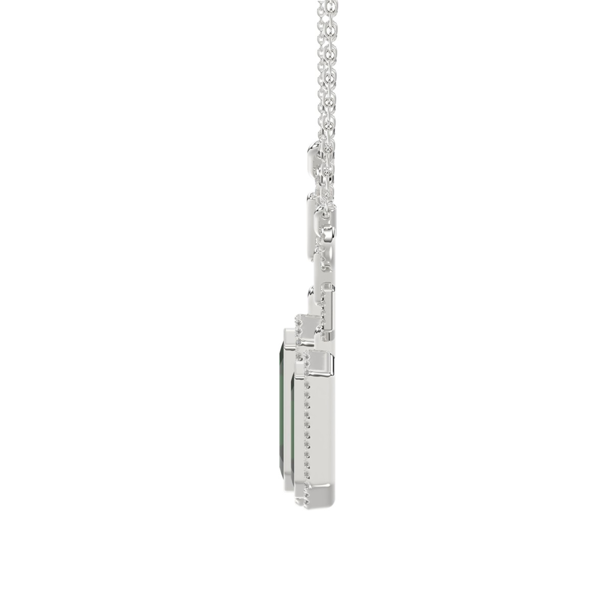 18K WHITE GOLD 4 7/8CT ROUND/EMERALD/ONYX DIAMOND LADIES NECKLACE WITH CHAIN(COLOR STONE EMERALD DIAMOND 4 1/2CT)