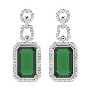 18K WHITE GOLD 7 1/2CT ROUND/EMERALD/ONYX DIAMOND LADIES EARRINGS(COLOR STONE EMERALD DIAMOND 7 CT)