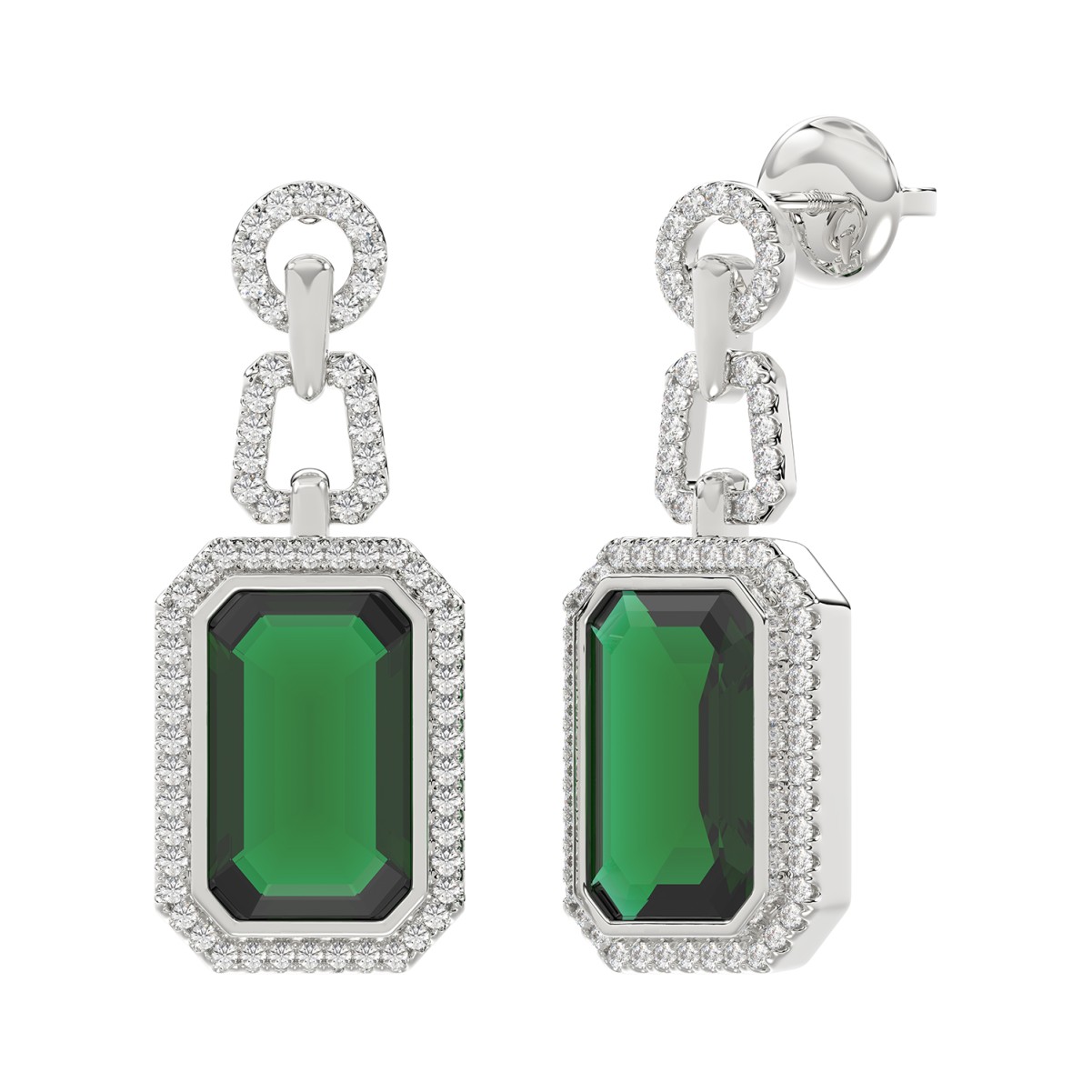 18K WHITE GOLD 7 1/2CT ROUND/EMERALD/ONYX DIAMOND LADIES EARRINGS(COLOR STONE EMERALD DIAMOND 7 CT)