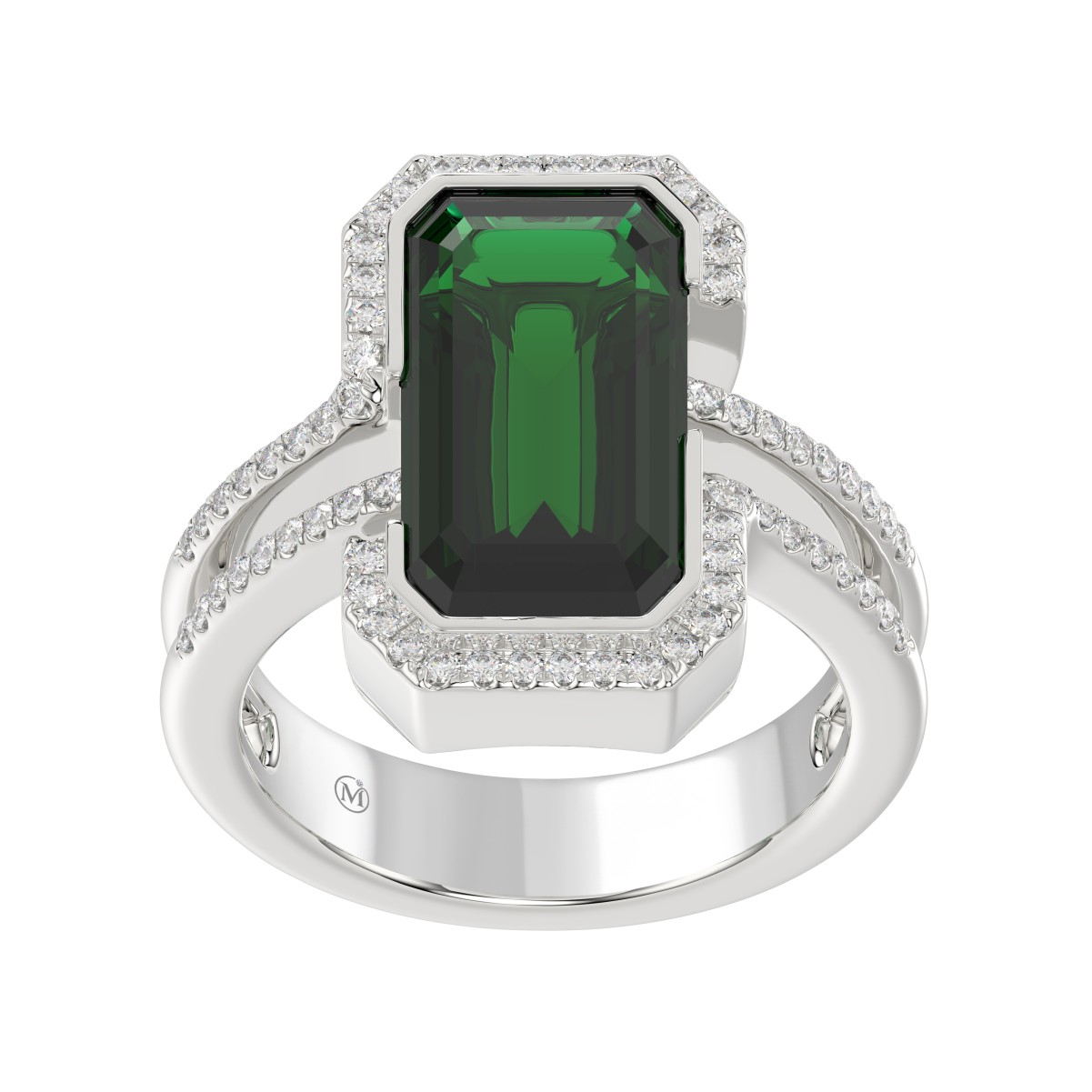 18K WHITE GOLD 4 1/4CT ROUND/EMERALD DIAMOND LADIES RING(COLOR STONE EMERALD DIAMOND 4 CT)