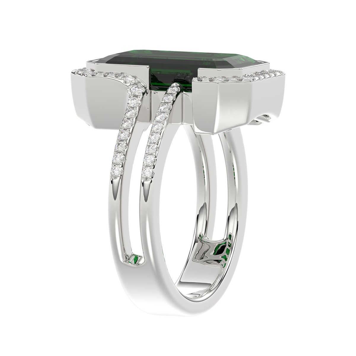 18K WHITE  GOLD 4 1/4CT ROUND/EMERALD DIAMOND LADIES RING (CENTER STONE EMERALD DIAMOND 4 CT)