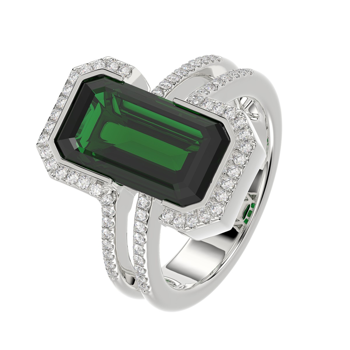 18K WHITE GOLD 4 1/4CT ROUND/EMERALD DIAMOND LADIES RING(COLOR STONE EMERALD DIAMOND 4 CT)