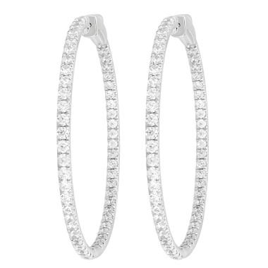 14K WHITE GOLD 6 7/8CT ROUND DIAMOND LADIES HOOP EARRINGS