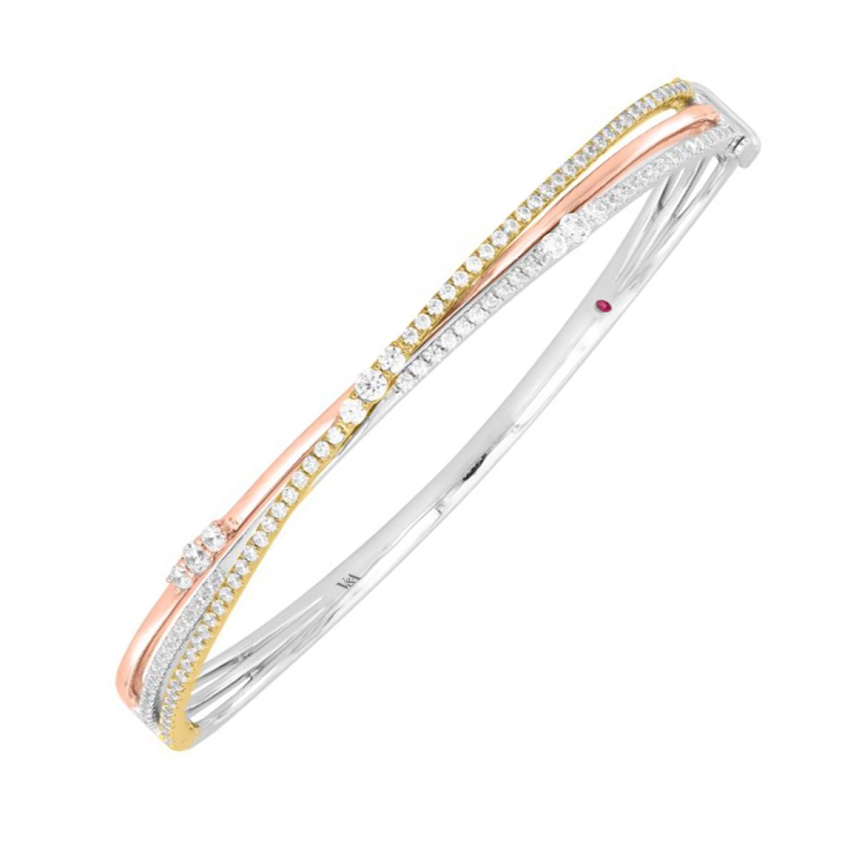 14K WHITE GOLD/YELLOW GOLD/ROSE GOLD 1CT ROUND DIAMOND LADIES BANGLE