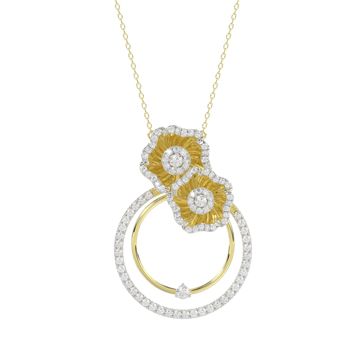 18K YELLOW GOLD 3/4CT ROUND DIAMOND LADIES PENDANT WITH CHAIN  