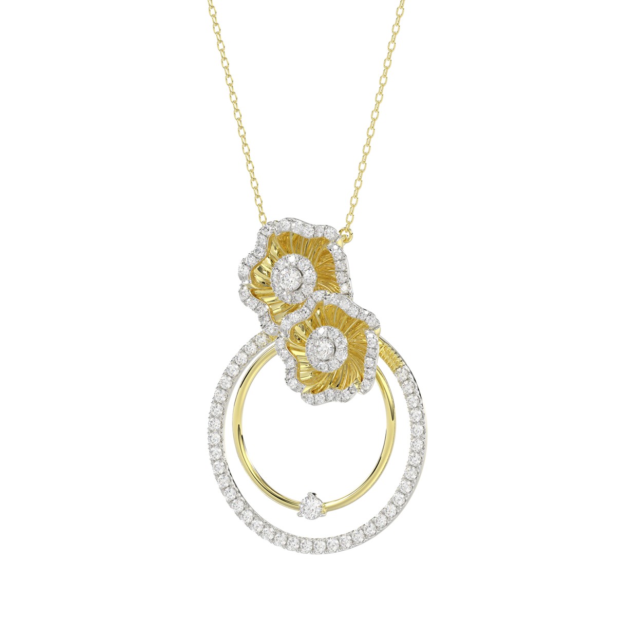 18K YELLOW GOLD 3/4CT ROUND DIAMOND LADIES PENDANT WITH CHAIN  