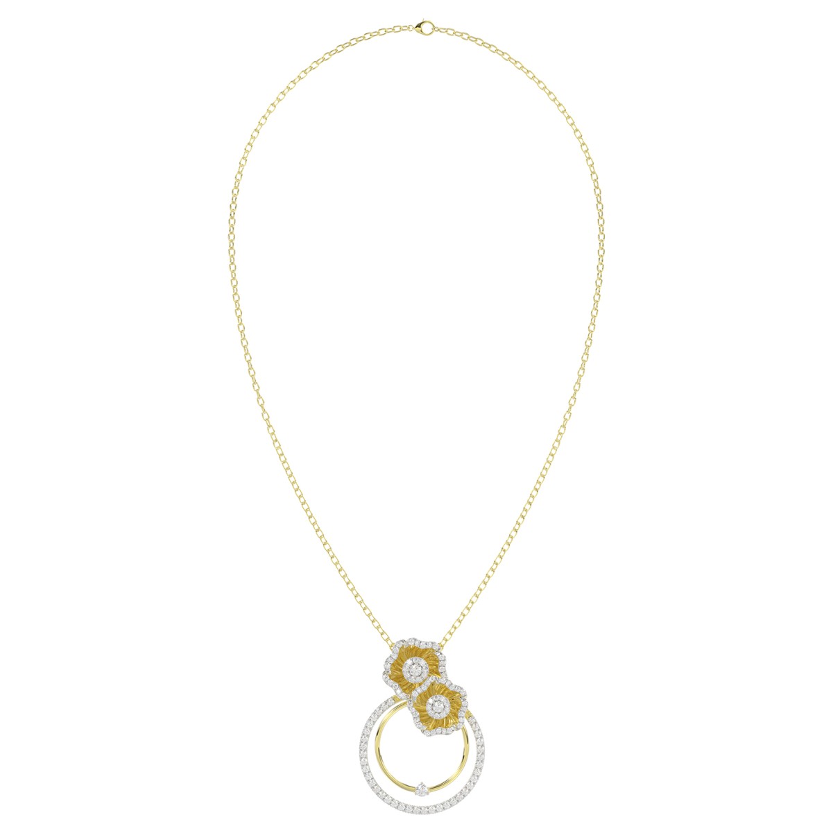 18K YELLOW GOLD 3/4CT ROUND DIAMOND LADIES PENDANT WITH CHAIN  