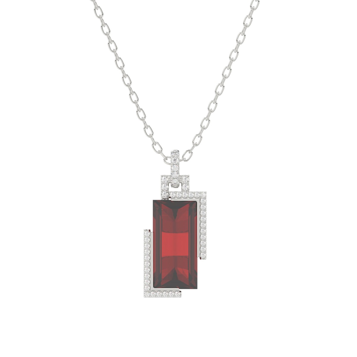 18K WHITE GOLD 5 1/2CT ROUND/RECTANGLE DIAMOND LADIES PENDANT WITH CHAIN (COLOR STONE RECTANGLE ONYX DIAMOND 10CT)