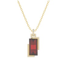 18K YELLOW GOLD 5 1/2CT ROUND/RECTANGLE DIAMOND LADIES PENDANT WITH CHAIN (COLOR STONE RECTANGLE ONYX DIAMOND 10CT)