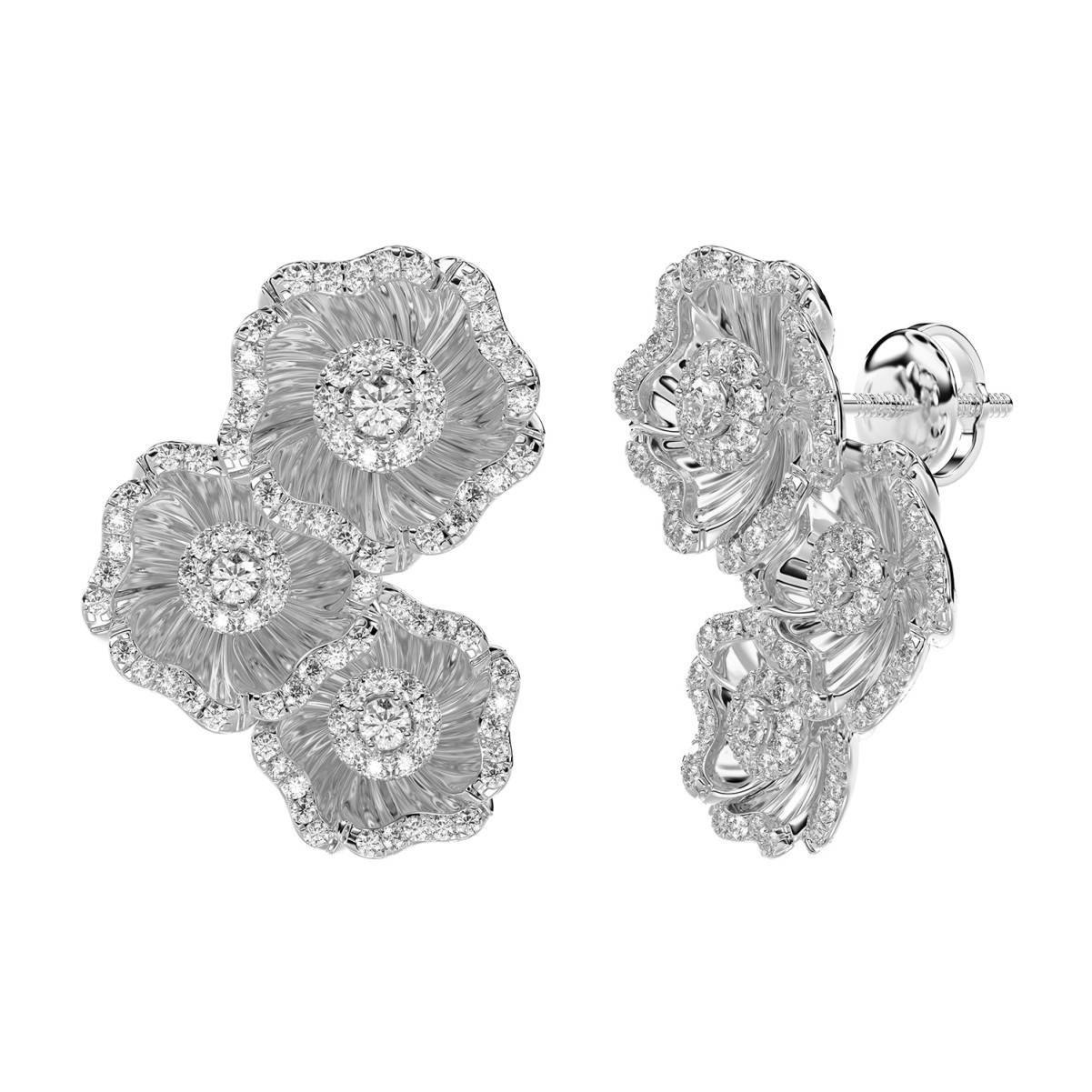 18K WHITE GOLD 1CT ROUND DIAMOND LADIES EARRINGS 