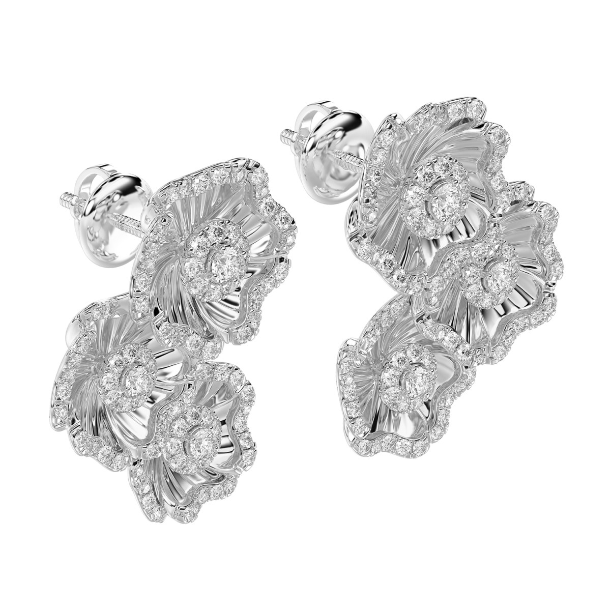 18K WHITE GOLD 1CT ROUND DIAMOND LADIES EARRINGS 