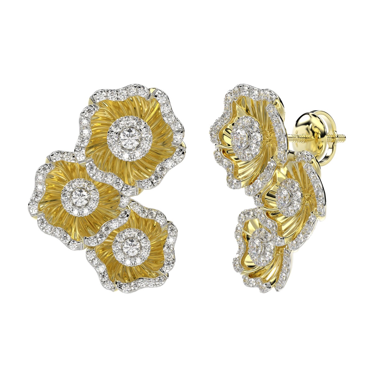 18K YELLOW GOLD 1CT ROUND DIAMOND LADIES EARRINGS