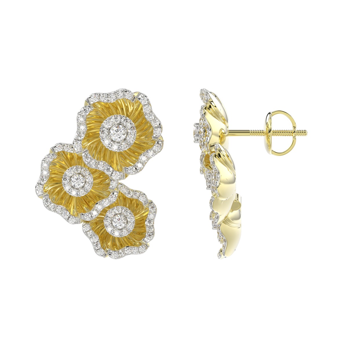 18K YELLOW GOLD 1CT ROUND DIAMOND LADIES EARRINGS