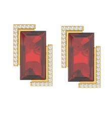 18K YELLOW GOLD 8CT ROUND/RECTANGLE LADIES EARRINGS