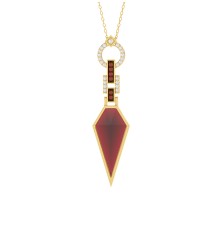 18K YELLOW GOLD 4CT ROUND/PEAR ONYX DIAMOND LADIES PENDANT WITH CHAIN  