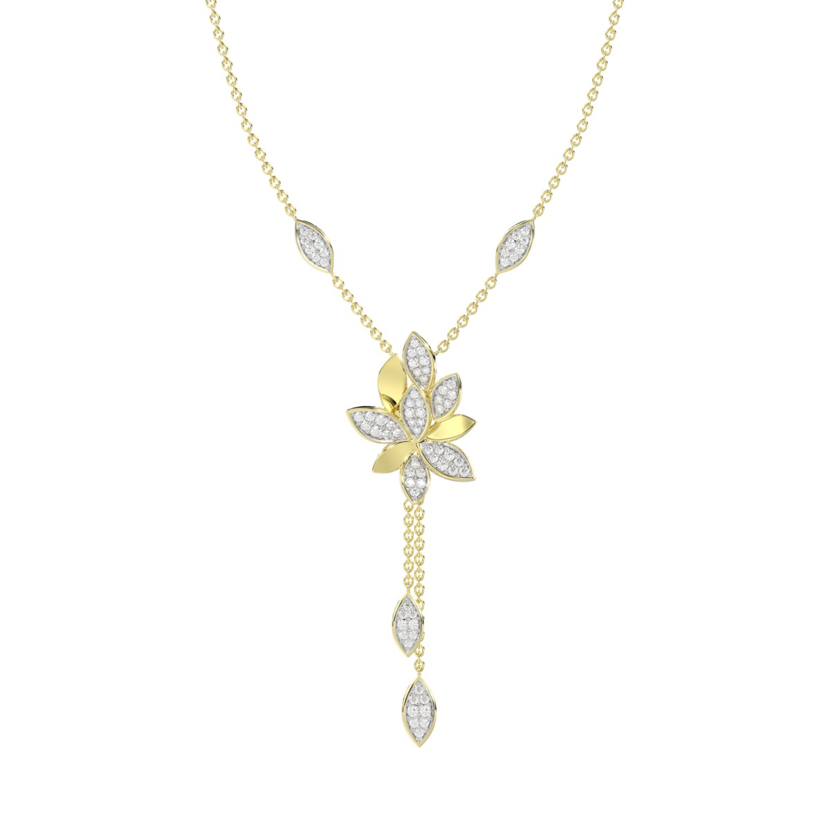 18K YELLOW GOLD 3/4CT ROUND DIAMOND LADIES NECKLACE