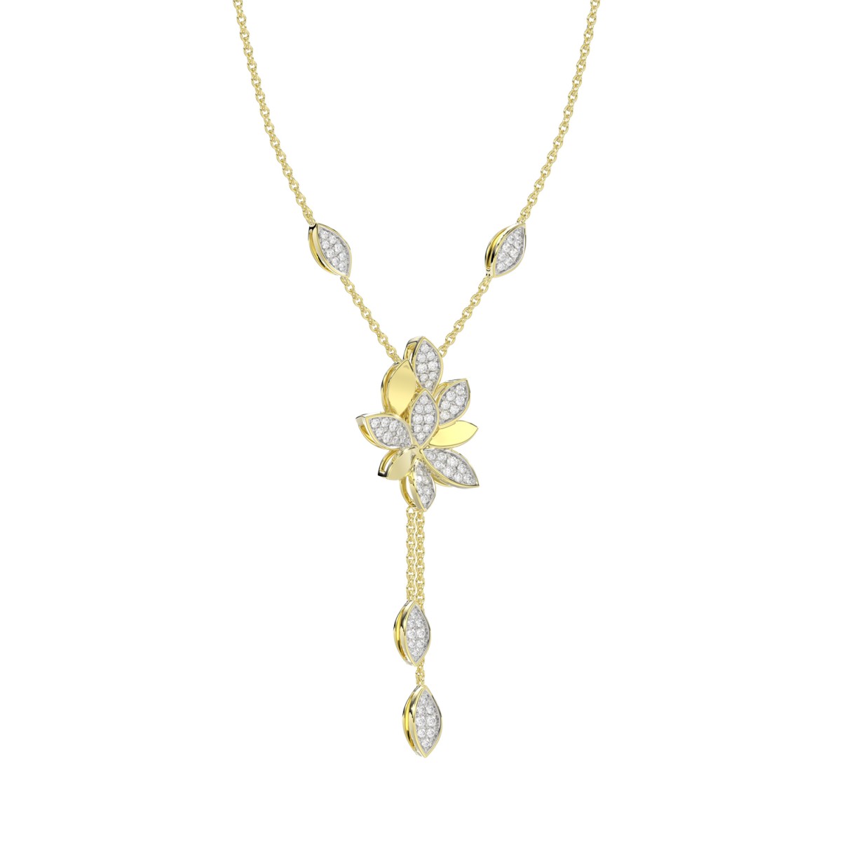 18K YELLOW GOLD 3/4CT ROUND DIAMOND LADIES NECKLACE