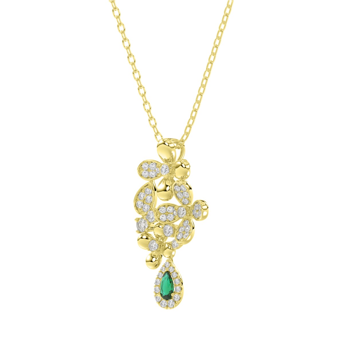 18K YELLOW GOLD 3/4CT ROUND/PEAR DIAMOND LADIES NECKLACE (CENTER STONE PEAR DIAMOND 1/4CT)