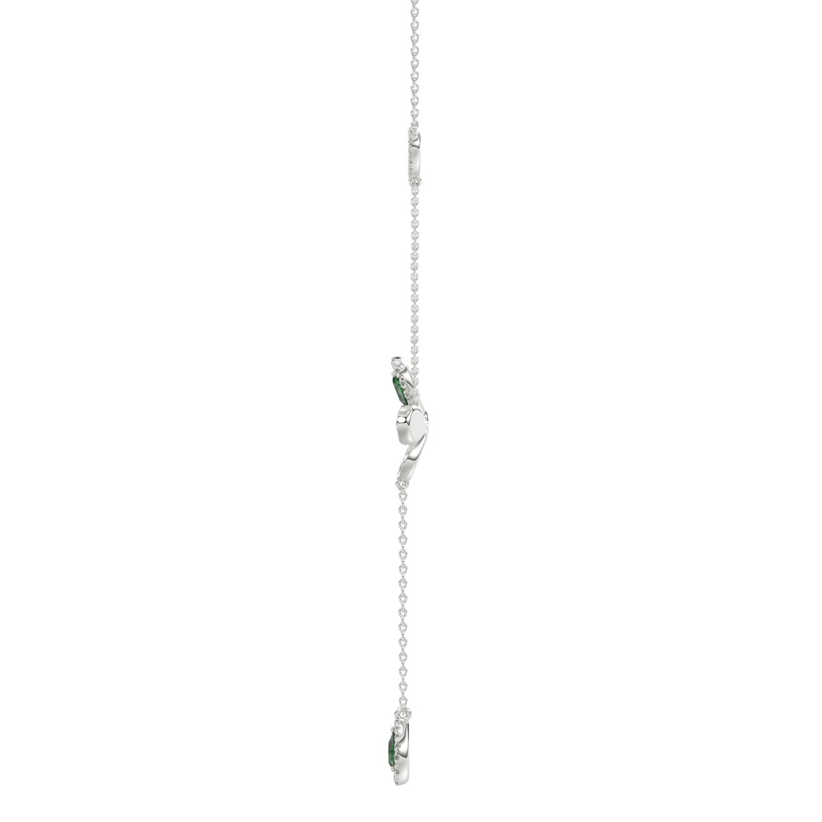 18K WHITE GOLD 1 7/8CT ROUND/PEAR DIAMOND LADIES NECKLACE(COLOR STONE PEAR GREEN EMERALD DIAMOND 7/8CT)