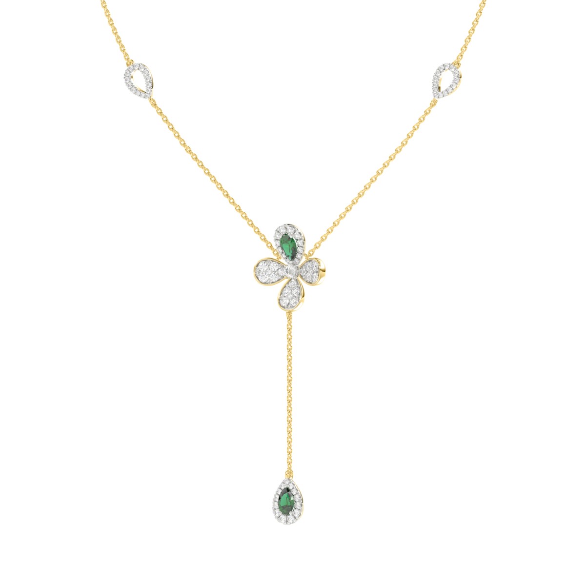 18K YELLOW GOLD 1 7/8CT ROUND/PEAR DIAMOND LADIES NECKLACE (CENTER STONE PEAR DIAMOND 7/8CT)