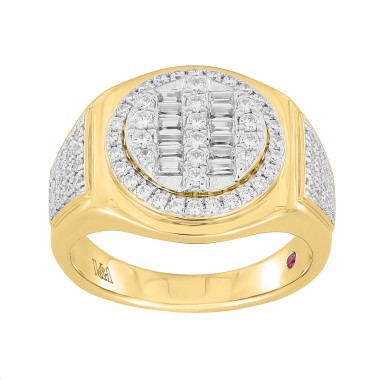 14K YELLOW GOLD 1CT ROUND/BAGUETTE DIAMOND MENS RING