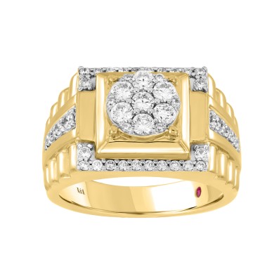 14K YELLOW GOLD 1CT ROUND DIAMOND MEN'S RING