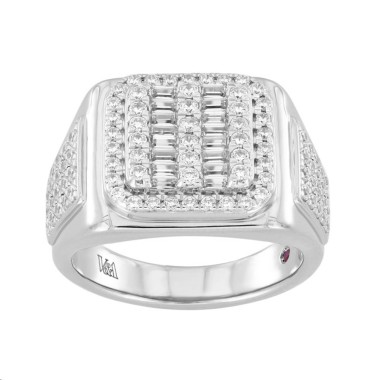 14K WHITE GOLD 1 1/2CT ROUND/BAGUETTE DIAMOND MENS RING