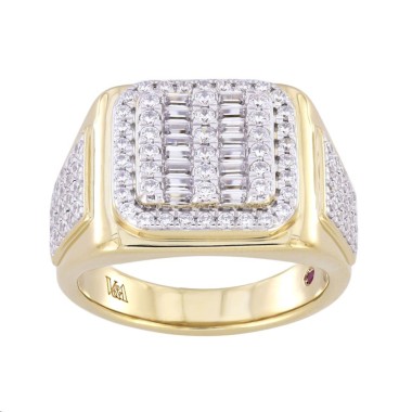 14K  1 1/2CT YELLOW GOLD ROUND/BAGUETTE DIAMOND MENS RING