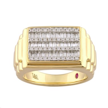 14K  1CT YELLOW GOLD ROUND/BAGUETTE DIAMOND MENS RING