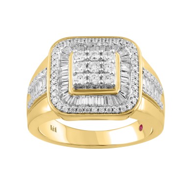 14K  1 1/2CT YELLOW GOLD ROUND/BAGUETTE DIAMOND MENS RING