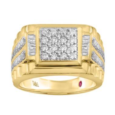 14K  1CT YELLOW GOLD ROUND/BAGUETTE DIAMOND MENS RING