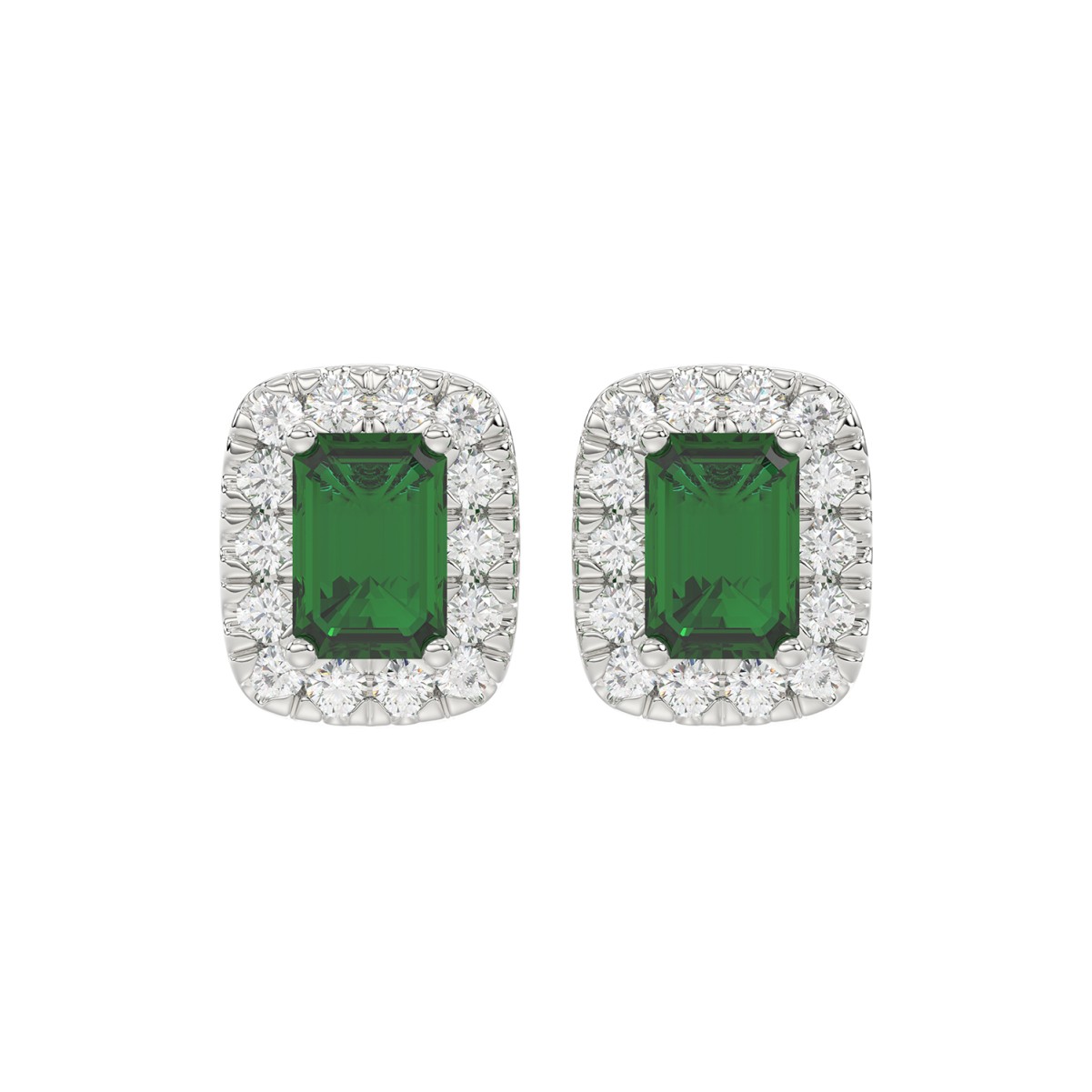 18K WHITE GOLD 7/8CT ROUND/EMERALD DIAMOND LADIES EARRING(COLOR STONE GREEN EMERALD DIAMOND 5/8CT)