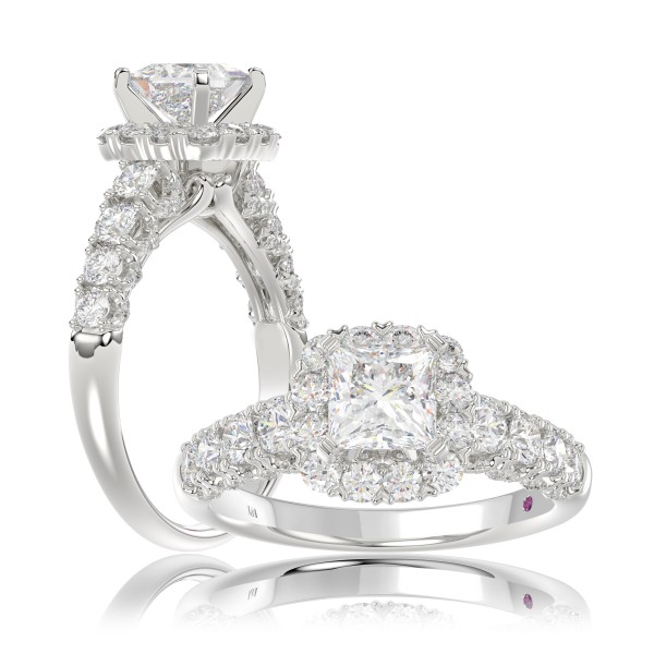 18K WHITE GOLD 2.00CT ROUND DIAMOND SEMI MOUNT LAD...