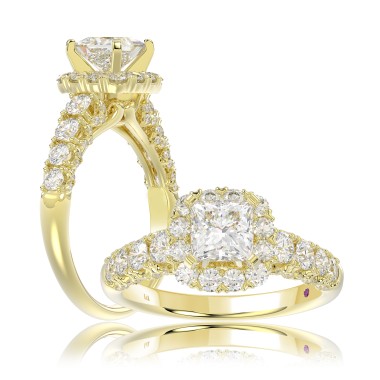 18K YELLOW GOLD 2.00CT ROUND DIAMOND SEMI MOUNT LADIES RING (CENTER STONE PRINCESS DIAMOND 1.00CT)