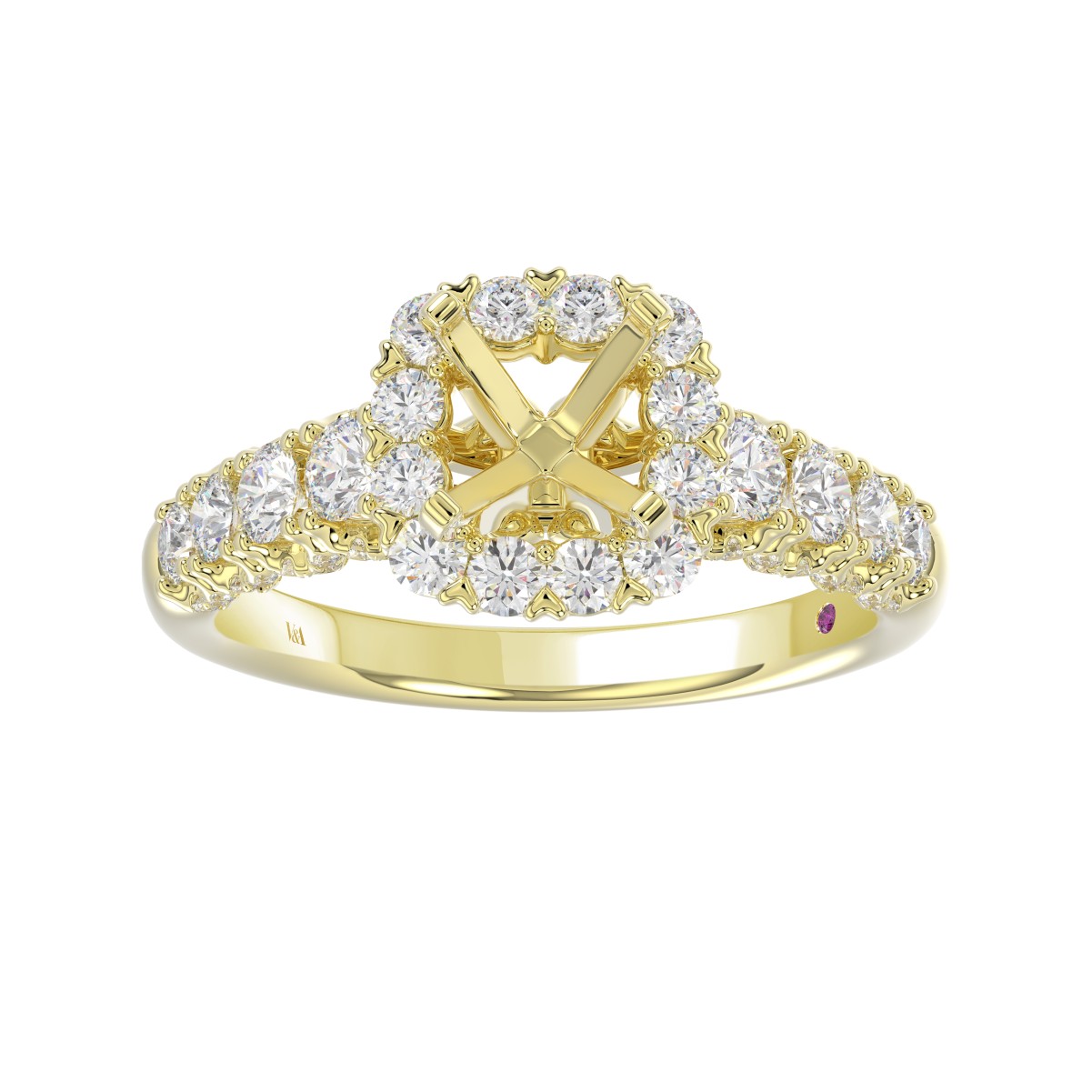 18K YELLOW GOLD 2.00CT ROUND DIAMOND SEMI MOUNT LADIES RING (CENTER STONE PRINCESS DIAMOND 1.00CT)