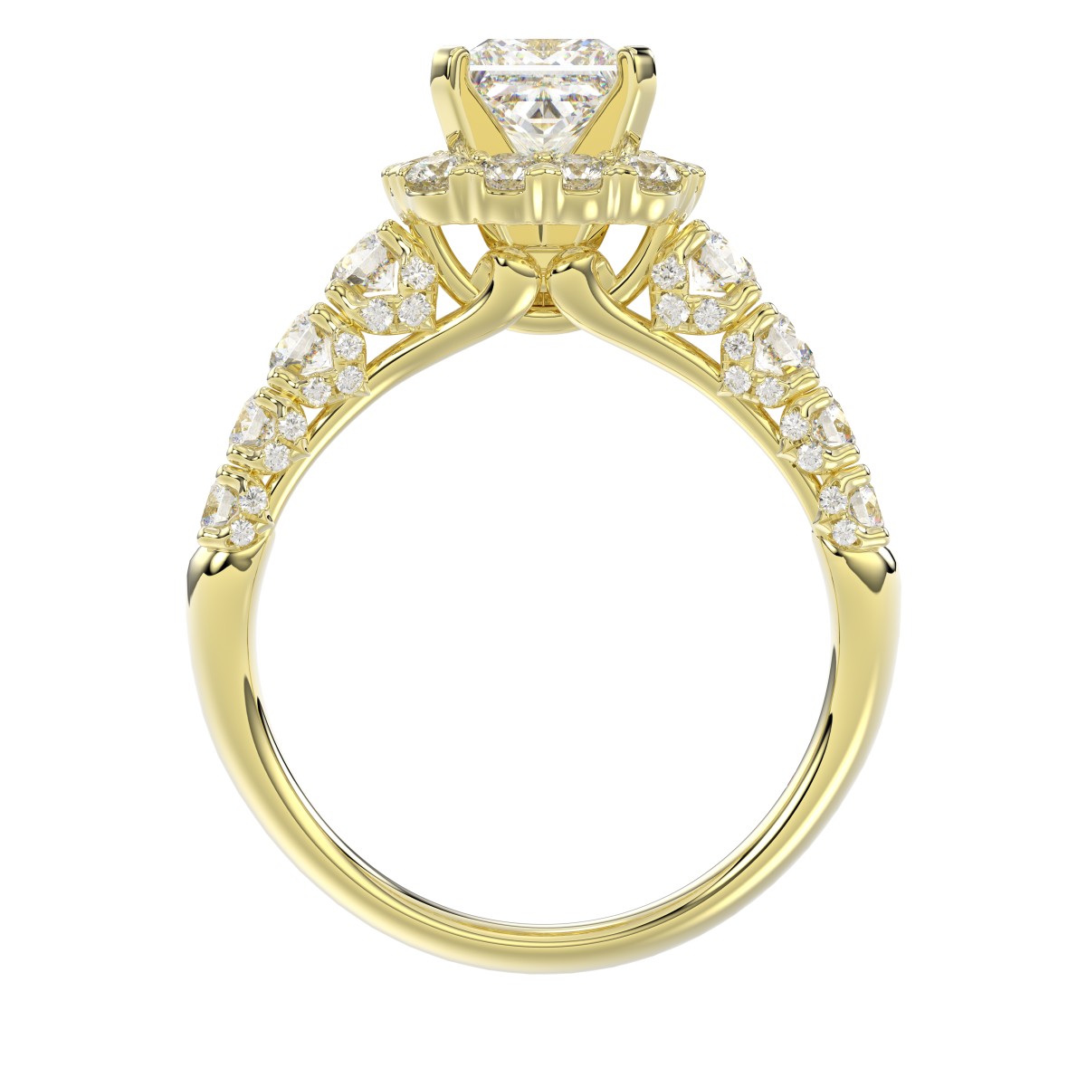 18K YELLOW GOLD 2.00CT ROUND DIAMOND SEMI MOUNT LADIES RING (CENTER STONE PRINCESS DIAMOND 1.00CT)