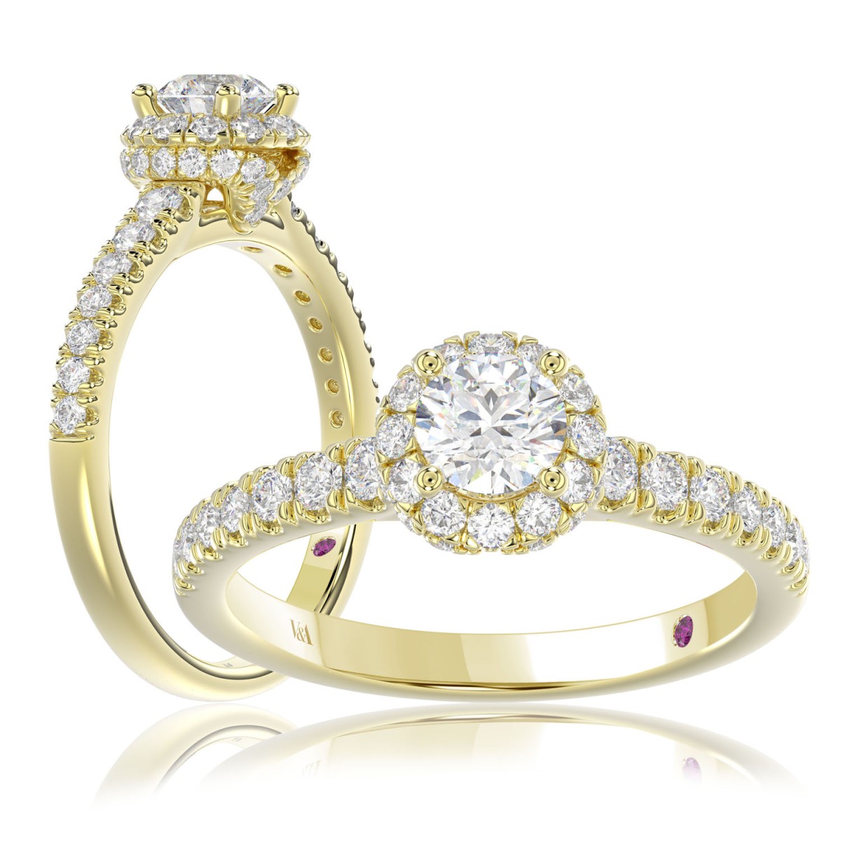 18K YELLOW GOLD 1 1/3CT ROUND DIAMOND LADIES BRIDAL SET (CENTER STONE ROUND DIAMOND 1/2CT)