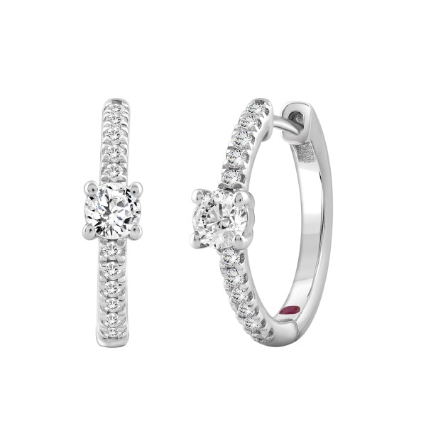 14K WHITE GOLD 1/2CT ROUND DIAMOND LADIES HOOP EAR...