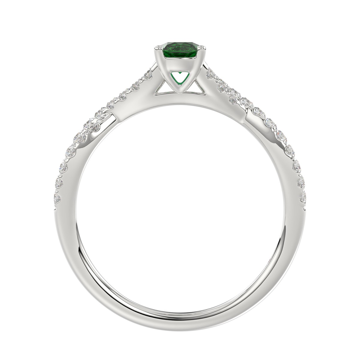 18K WHITE GOLD 7/8CT ROUND DIAMOND LADIES RING(COLOR STONE ROUND GREEN EMERALD DIAMOND 1/4CT)